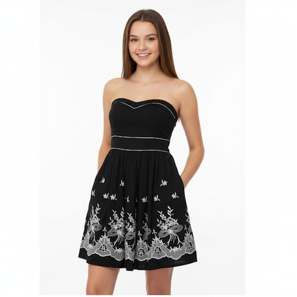 Speechless Strapless Black Embroidered Fit & Flare Party Dress Juniors 5